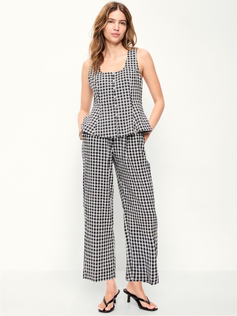 High waisted linen blend straight leg pants